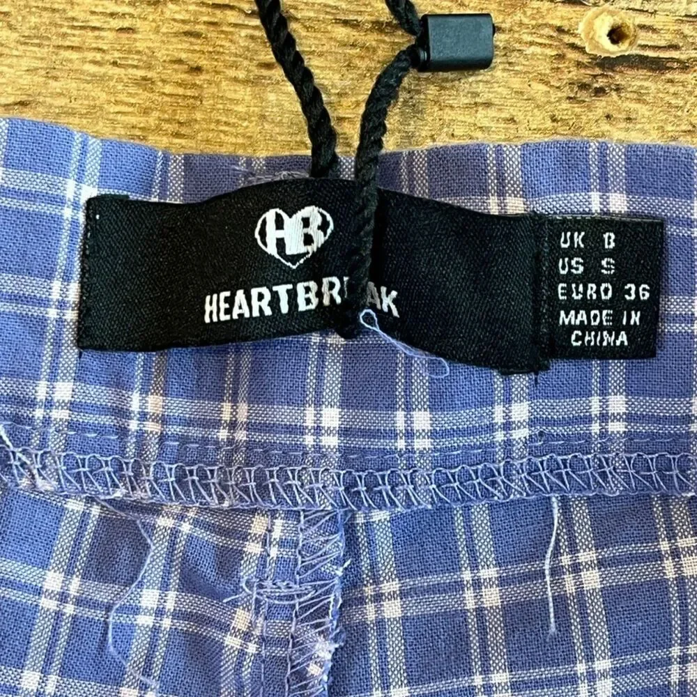 ASOS Heartbreak Purple Plaid Flare Pants Small Split Hems Flat Pockets NEW - Picture 7 of 8